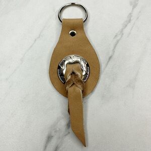 Soft Brown Leather Fringe Western Concho Boho Keychain Keyring